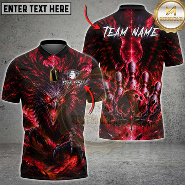 Maxcorners Bowling Dark Eagle Flaming Bowling Ball Multiple Options Personalized Name, Team Name 3D Shirt