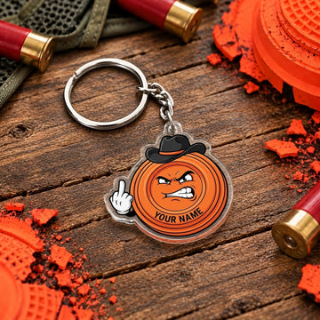 Maxcorners Funny Angry Clay Target Middle Finger Trap Shooting Personalized Name Acrylic Keychain