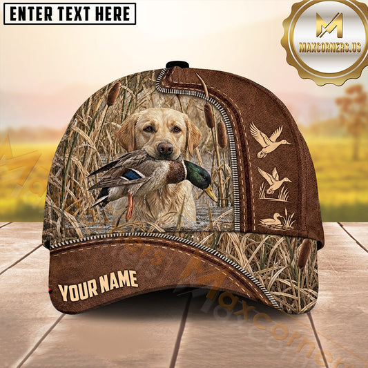 Maxcorners Vintage Leather Zipper Marsh Camo Dog Hunting Multicolor Options Personalized Name 3D Cap