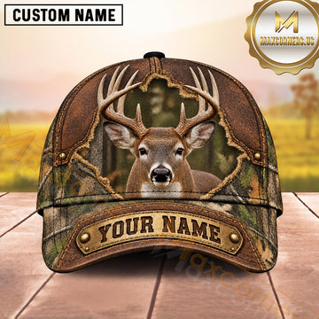 Maxcorners Deer Hunting Trophy Buck Antler Frame Camo Design  Personalized Name 3D Cap