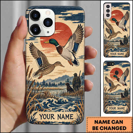 Maxcorners Duck Hunting Japanese Wave Flying Mallards Personalized Name 3D Phone Case