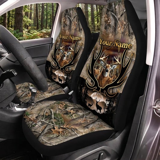 Maxcorners Deer Hunting Gold Ornamental Woodland Personalized Name Car Seat Covers