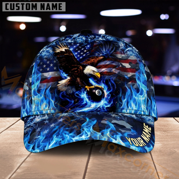 Maxcorners Billiards Pool Player Blue Fire Fantasy Multiple Options Personalized Name 3D Cap