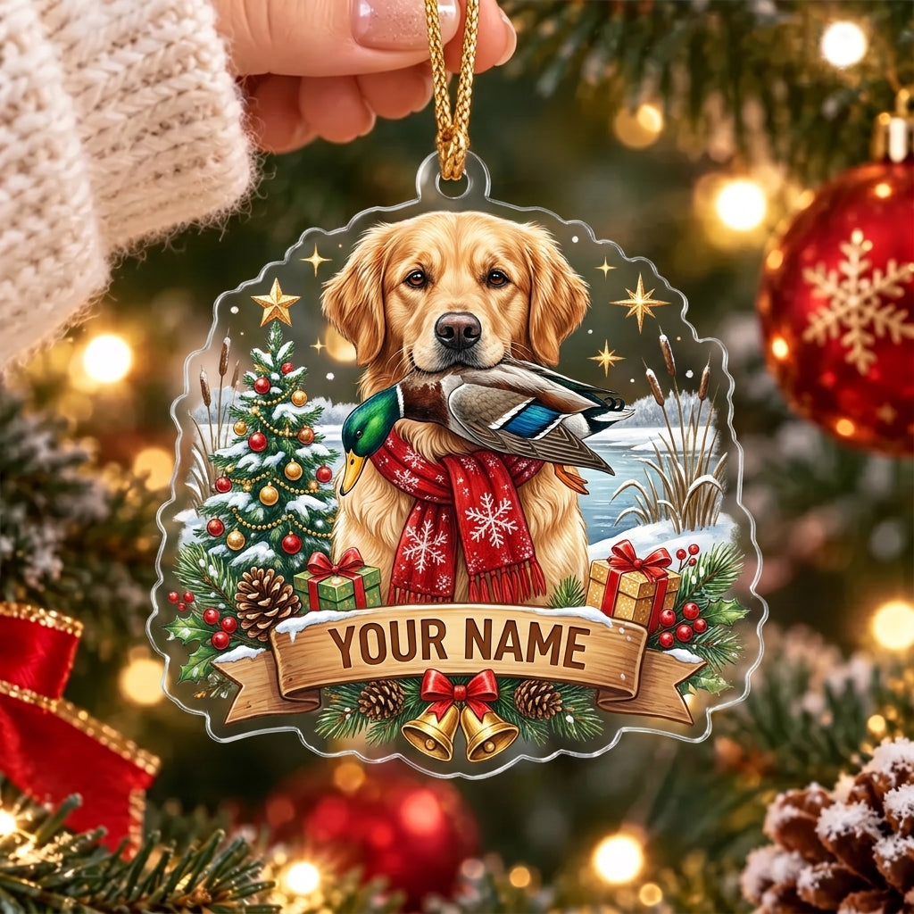 Maxcorners Golden Retriever Snowy Duck Hunting Personalized Name Christmas Ornament