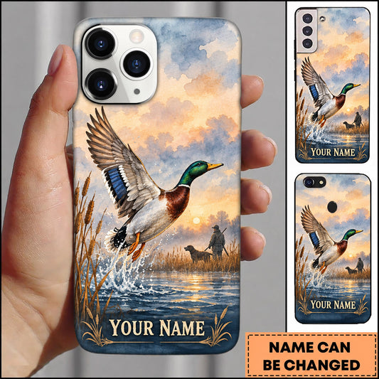 Maxcorners Mallard Duck Hunting Watercolor Sky Flying Duck Personalized Name 3D Phone Case