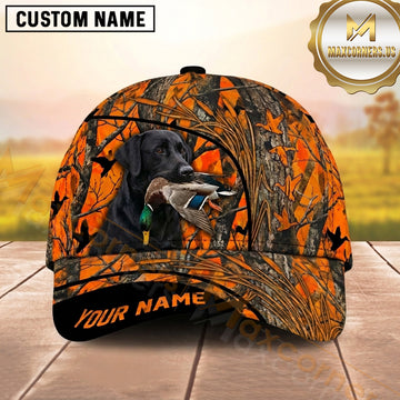 Maxcorners Blaze Orange Forest Camo Duck Hunting With Dogs Multi Options Personalized Name 3D Cap