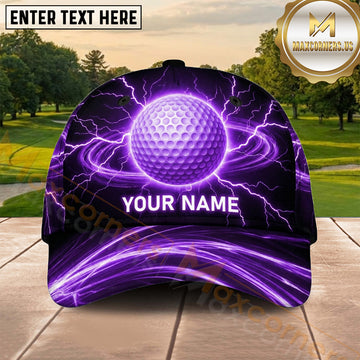 Maxcorners Golf Purple Electric Lightning Golf Ball Personalized Name 3D Cap