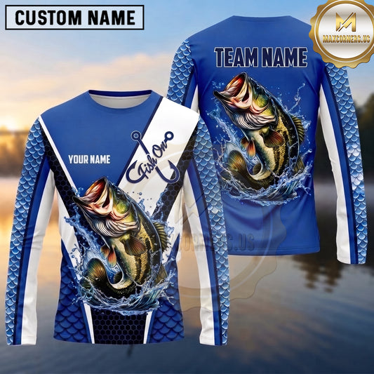 Maxcorners Fishing Shirt Blue Fish Scale Geometric Splash Multiple Options Personalized Name, Team Name 3D Long Sleeve Shirt (13 Fish Species)