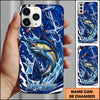 Maxcorners Personalized Fishing Phone Case with Ocean Splash, Anchor, Lure, Blue Fish Scales and Custom Name Phone Case (12 Species)