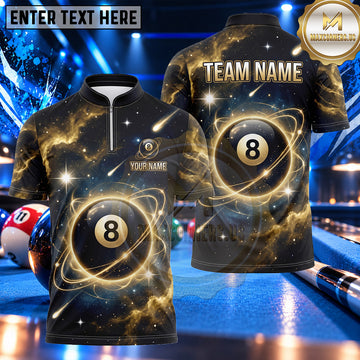 Maxcorners Golden Cosmic Orbit 8 Ball Pool Multiple Options Personalized Name, Team Name 3D Shirt