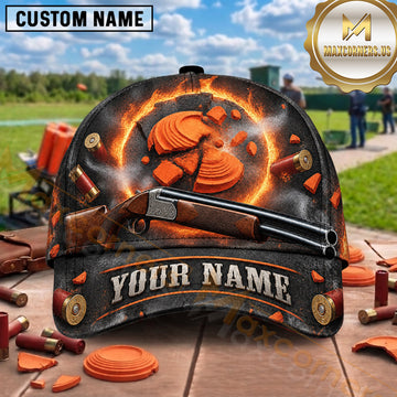 Maxcorners Trap Shooting Flaming Clay Target Explosion Multiple Options Personalized Name 3D Cap