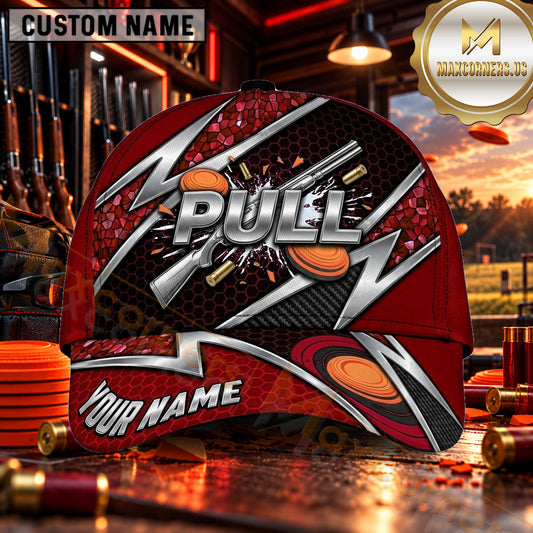 Maxcorners Metallic PULL Lightning Design Trap Shooting Personalized Name 3D Cap