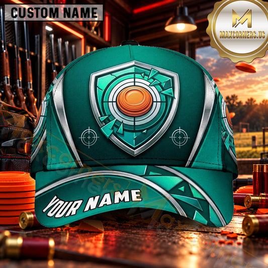 Maxcorners Blue Shield Clay Target Emblem Trap Shooting Personalized Name 3D Cap