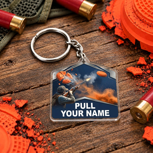 Maxcorners Sunset Trap Shooter Silhouette Trap Shooting Personalized Name Acrylic Keychain