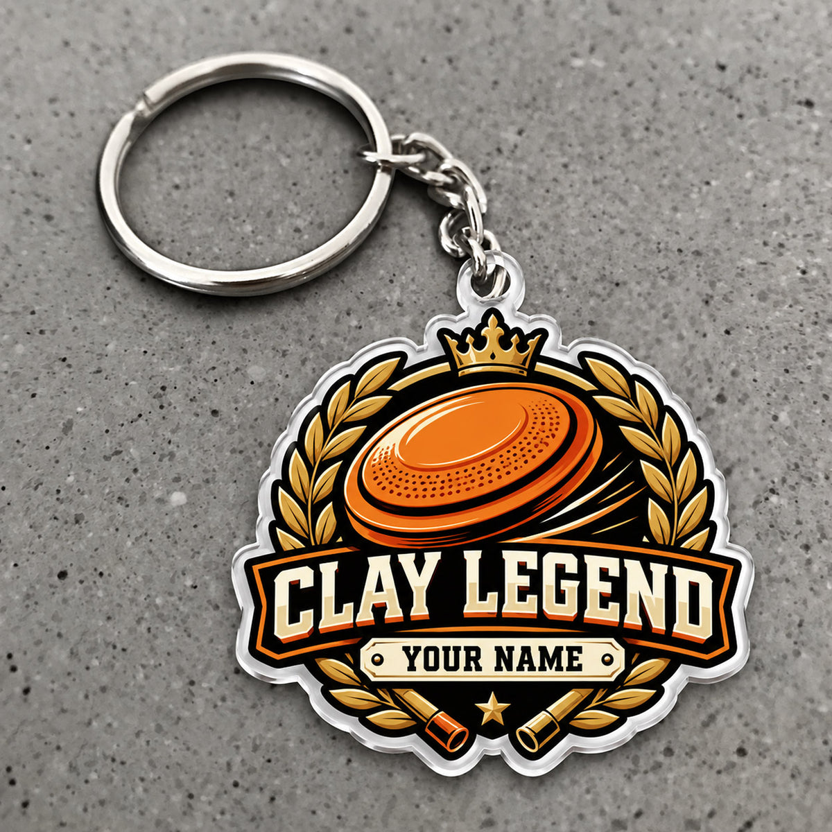 Maxcorners Clay Shooting Clay Legend Crown Laurel Target Custom Name Custom Gift 2D Flat Acrylic Ornament, Keychain