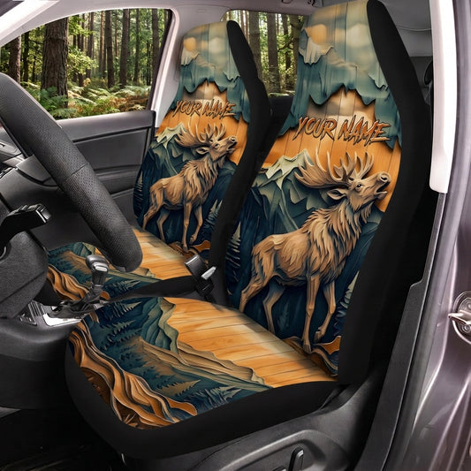 Maxcorners Elk Hunting Mountain Landscape Personalized Name Car Seat Covers
