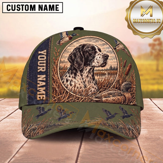 Maxcorners Duck Hunting Hunting Dog Portrait Wetland Ducks Vintage Field Artwork Multiple Options Personalized Name 3D Cap