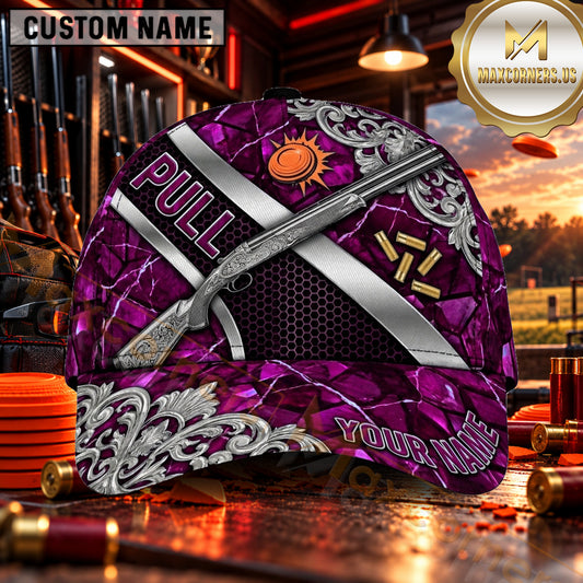 Maxcorners PULL Shotgun Ornate Blue Trap Shooting Personalized Name 3D Cap