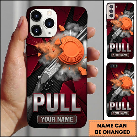 Maxcorners Burgundy Clay Burst Pull Shotgun Shooting Personalized Name Trap Shooting Phone Case