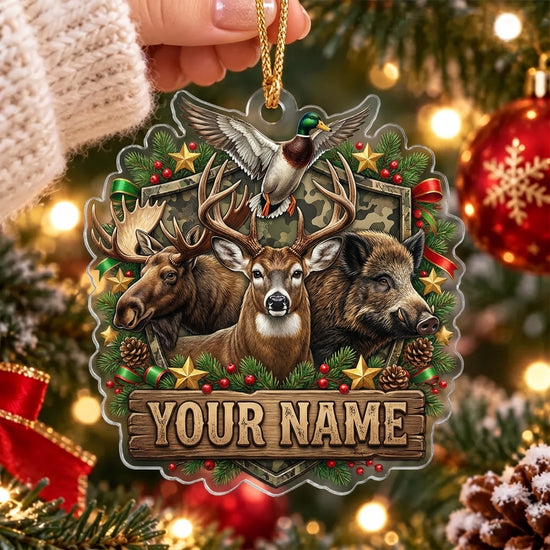 Maxcorners Deer Moose and Boar Hunting Christmas Personalized Name Christmas Ornament