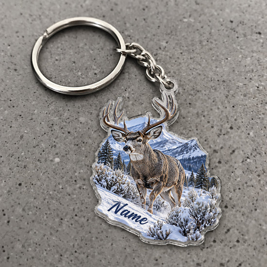 Maxcorners Whitetail Deer Snowy Mountain Scene Custom Name Trap Hunting Custom Gift 2D Flat Acrylic Ornament, Keychain