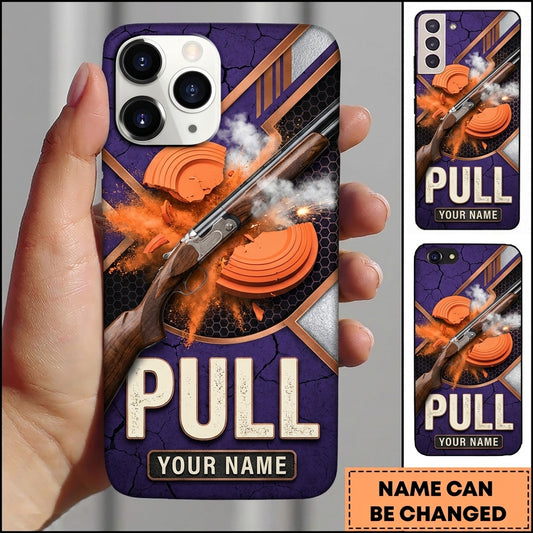 Maxcorners Purple Gold Shotgun Pull Clay Target Personalized Name Trap Shooting Phone Case