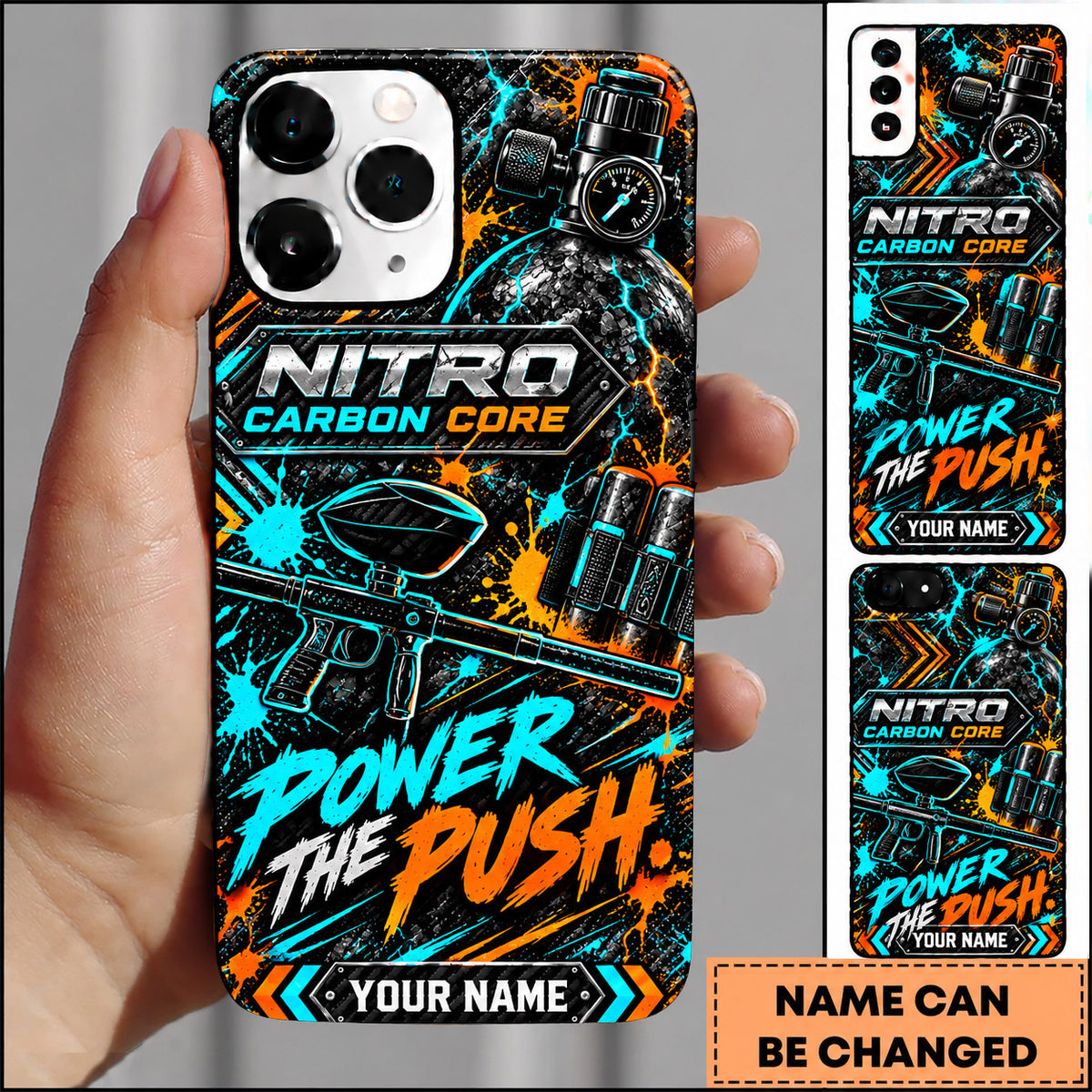 Maxcorners Paintball Nitro Carbon Core Power The Push Personalized Name 3D Phone Case
