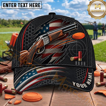 Maxcorners Trap Shooting American Flag Shotgun Design Multiple Options Personalized Name 3D Cap