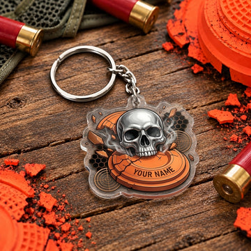 Maxcorners Skull and Exploding Clay Target Trap Shooting Personalized Name Acrylic Keychain