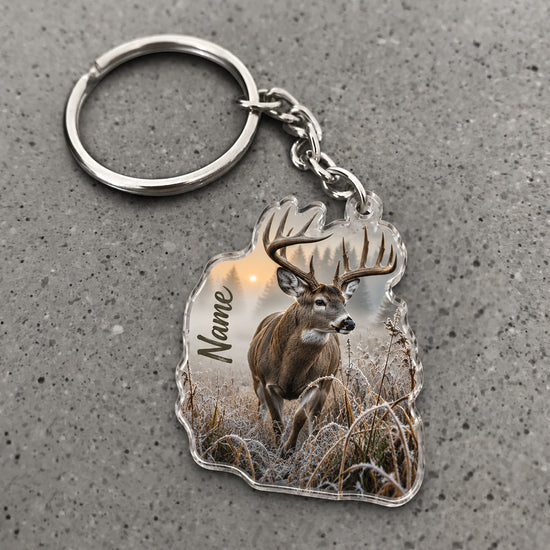 Maxcorners Whitetail Deer Misty Woodland Scene Custom Name Trap Hunting Custom Gift 2D Flat Acrylic Ornament, Keychain