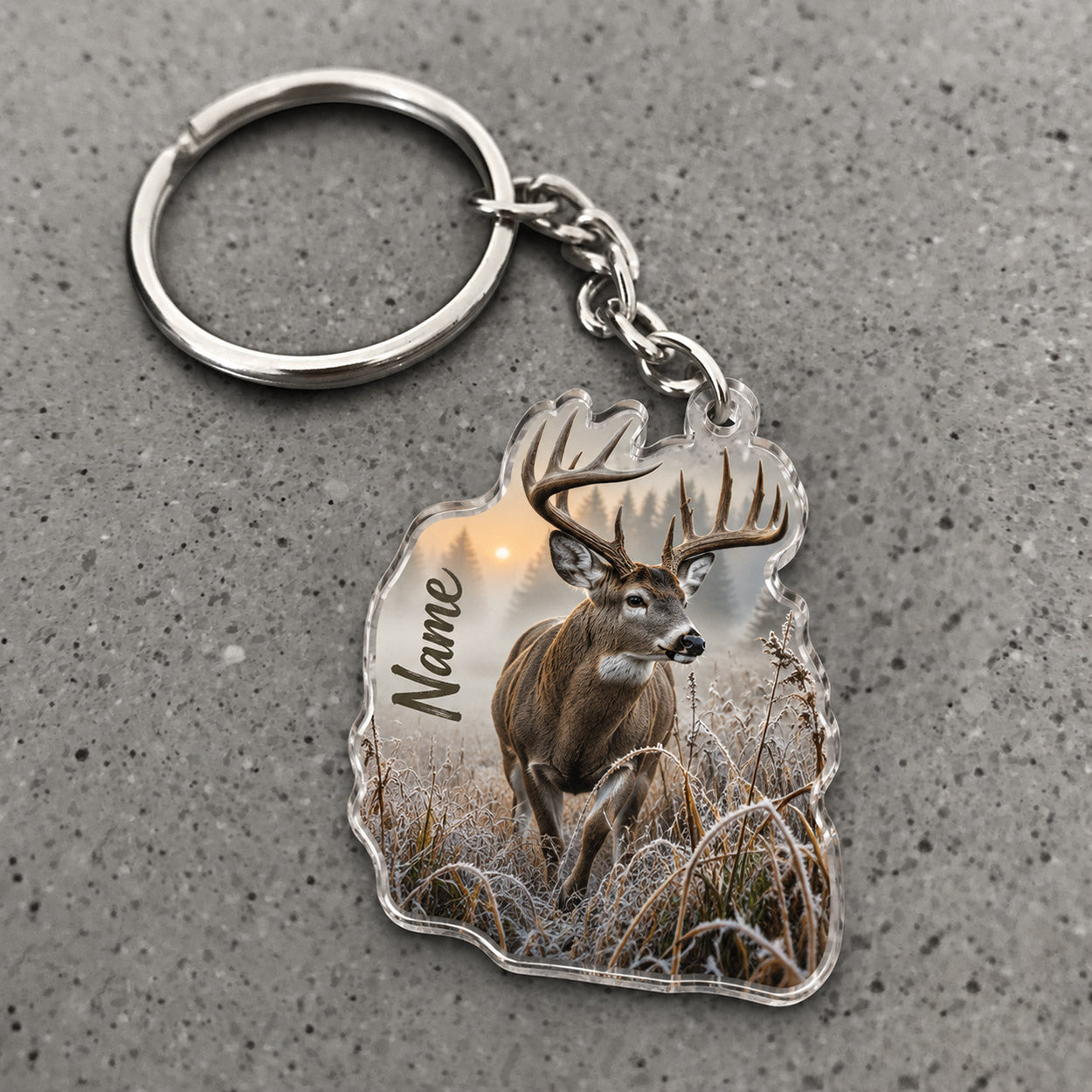 Maxcorners Whitetail Deer Misty Woodland Scene Custom Name Trap Hunting Custom Gift 2D Flat Acrylic Ornament, Keychain