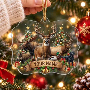 Maxcorners Deer Moose and Elk Woodland Christmas Personalized Name Christmas Ornament