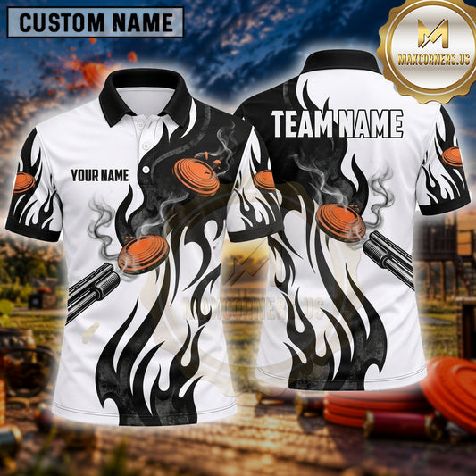 Maxcorners Trap Shooting Shirt Clay Target Shooting Flame Pattern Multiple Options Personalized Name, Team Name 3D Shirt