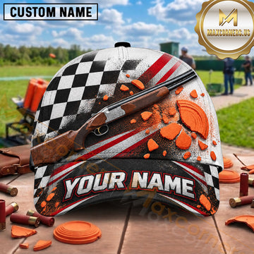 Maxcorners Trap Shooting Checkered Flag Shotgun Design Multiple Options Personalized Name 3D Cap