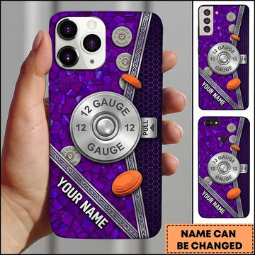 Maxcorners Metallic Pull Shotgun Blue Clay Target Personalized Name Trap Shooting Phone Case