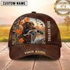 Maxcorners Autumn Leaves Brown Leather Duck Hunting With Dogs Multi Options Personalized Name 3D Cap