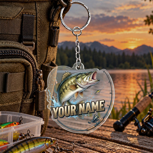 Maxcorners Minimalist Fishing Silhouette Personalized Name 2D Acrylic Keychain Ornament (8 Fish Species)