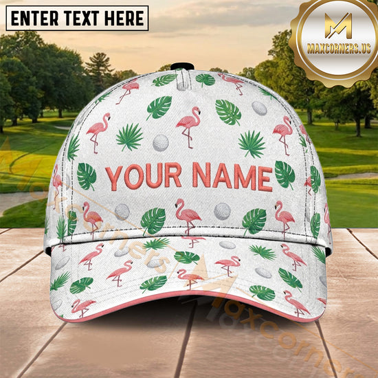 Maxcorners Golf Pink Tropical Flamingo Pineapple Personalized Name 3D Cap