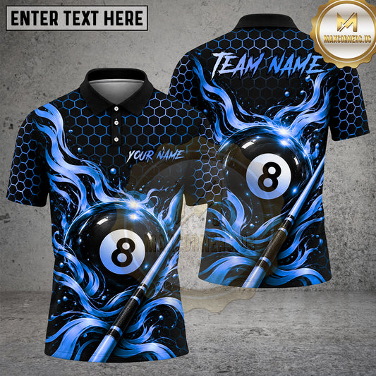Maxcorners Billiards 8 Ball Flame Honeycomb Cue Graphic Multiple Options Personalized Name, Team Name 3D Shirt