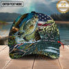 Maxcorners Personalized Fishing Cap with American Flag, Camo Lake Scene, Fishing Hook and Custom Name 3D Cap (12 Species)