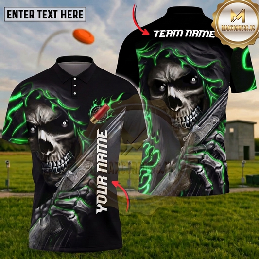 Maxcorners Shooting Sports Grim Reaper Skull Flame Multiple Options Personalized Name, Team Name 3D Shirt