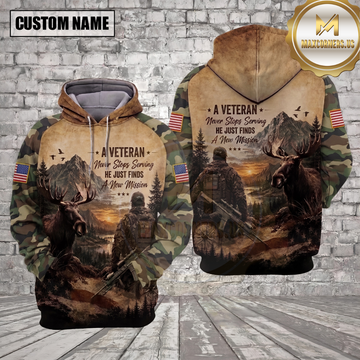 Maxcorners Veteran Hunting American Flag Camo Never Stops Serving Personalized Name 3D Hoodie