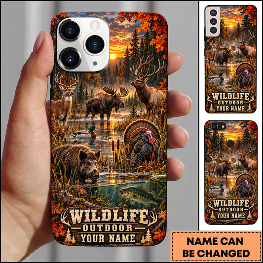 Maxcorners Wildlife Outdoor Hunting Deer Turkey Sunset Marsh Personalized Name 3D Phone Case