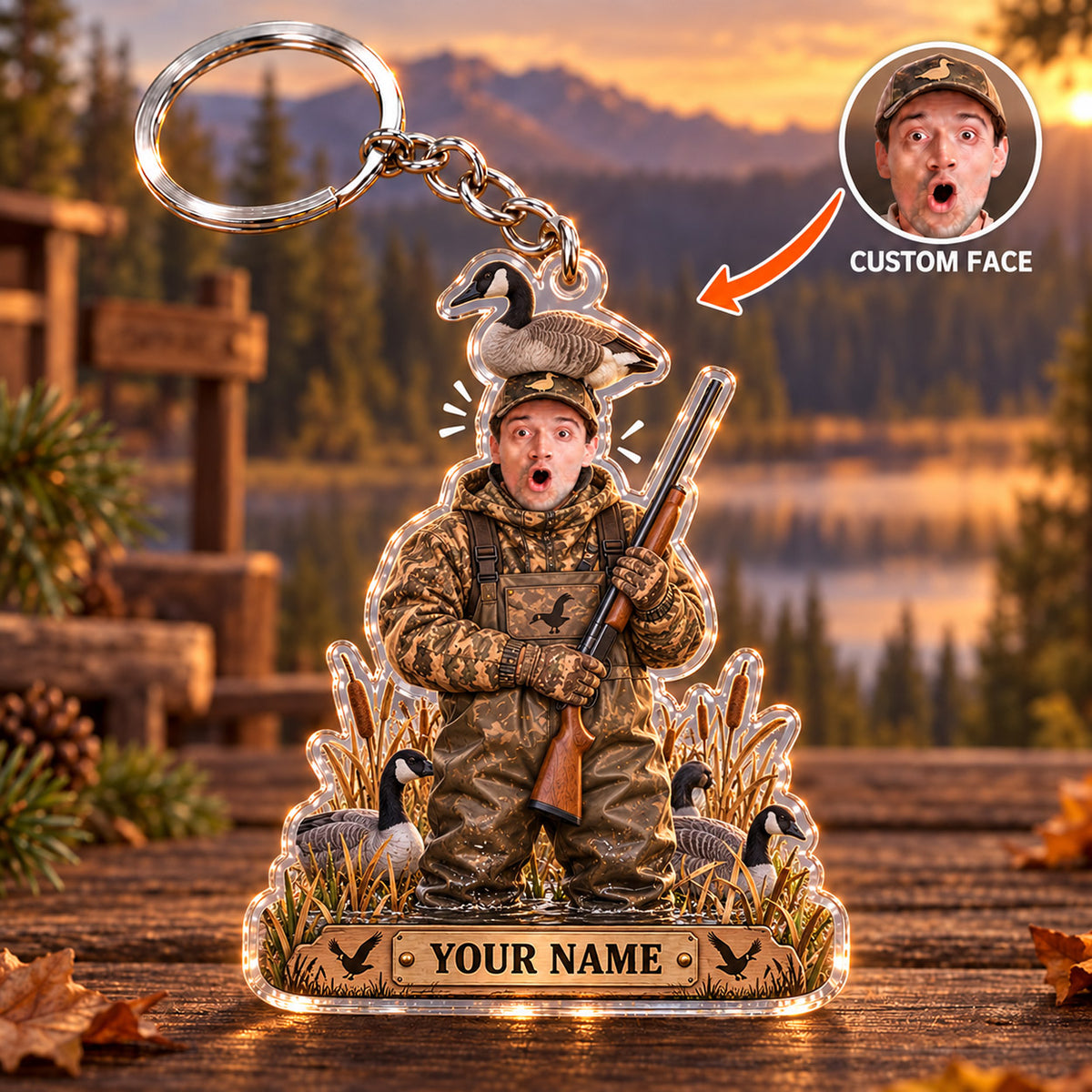 Maxcorners Deer Hunting Funny Hunter Trophy Buck Antlers Custom Name & Face Custom Gift 2D Flat Acrylic Ornament, Keychain