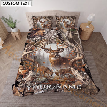 Maxcorners Custom Name Whitetail Deer Bedding Set, Woodland Camo Buck Hunting Bedding, Personalized Deer Hunter Gift for Hunter