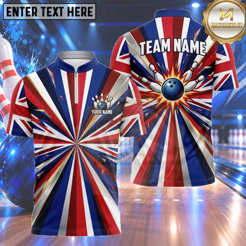 Maxcorners UK Bowling Shirt Radiating Union Jack Sunburst Multiple Options Personalized Name, Team Name 3D Shirt