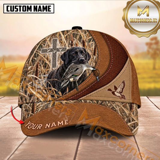 Maxcorners Cross Layered Leather Marsh Camo Dog Hunting Multicolor Options Personalized Name 3D Cap