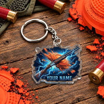 Maxcorners Blue Electric Shotgun Clay Explosion Trap Shooting Personalized Name Acrylic Keychain