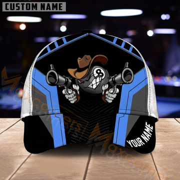 Maxcorners Billiards 8 Ball Cartoon Player Blue Black Multiple Options Personalized Name 3D Cap