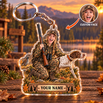 Maxcorners Bird Hunting Female Hunter Pointer Dog Custom Name & Face Custom Gift 2D Flat Acrylic Ornament, Keychain